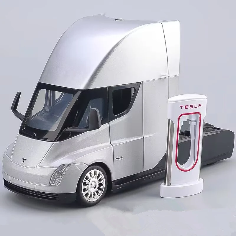 

1/24 Teslas полулитой Электрический полуприцеп, грузовик, головка автомобиля, литые контейнерные грузовики, транспортные средства, модель автомобиля, детские игрушки, подарок
