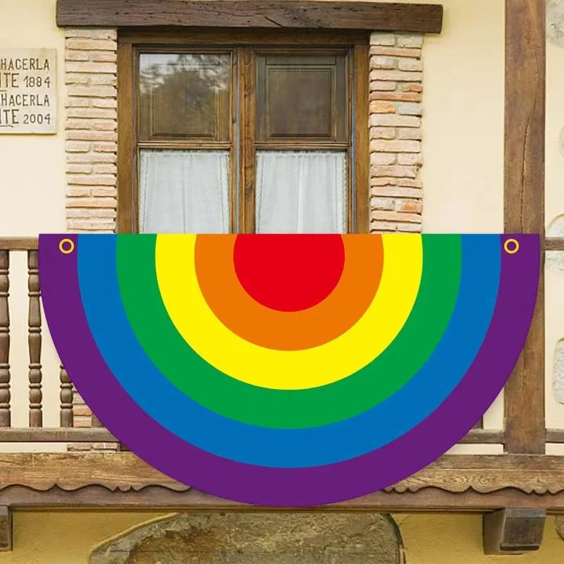 Half Circle Pennant Flag Da Appendere 90X45Cm Gay Lgbt Gay Trans Pride Rainbow Round Lgbtq Accessori Per Bandiere Lesbiche Bisessuali