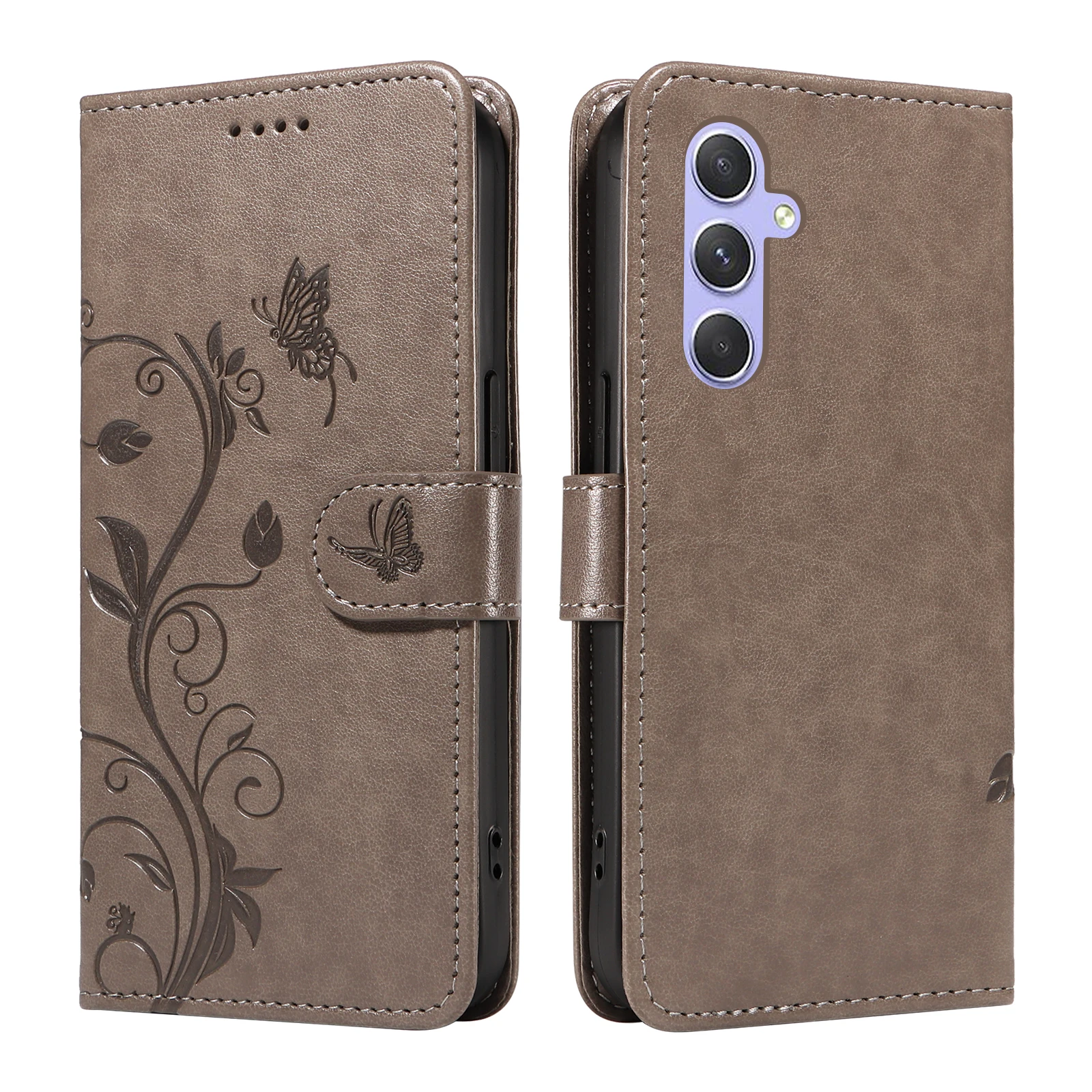 Elegant Butterfly Flower Vine Leather Flip Wallet Case - Luxury Bracket Cover