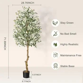 Olive Trees Artificial Indoor, Tall Olive Tree Plants, Faux Olive Tree with Realistic Trunk, Leaves, Fruits for Home Decor 6