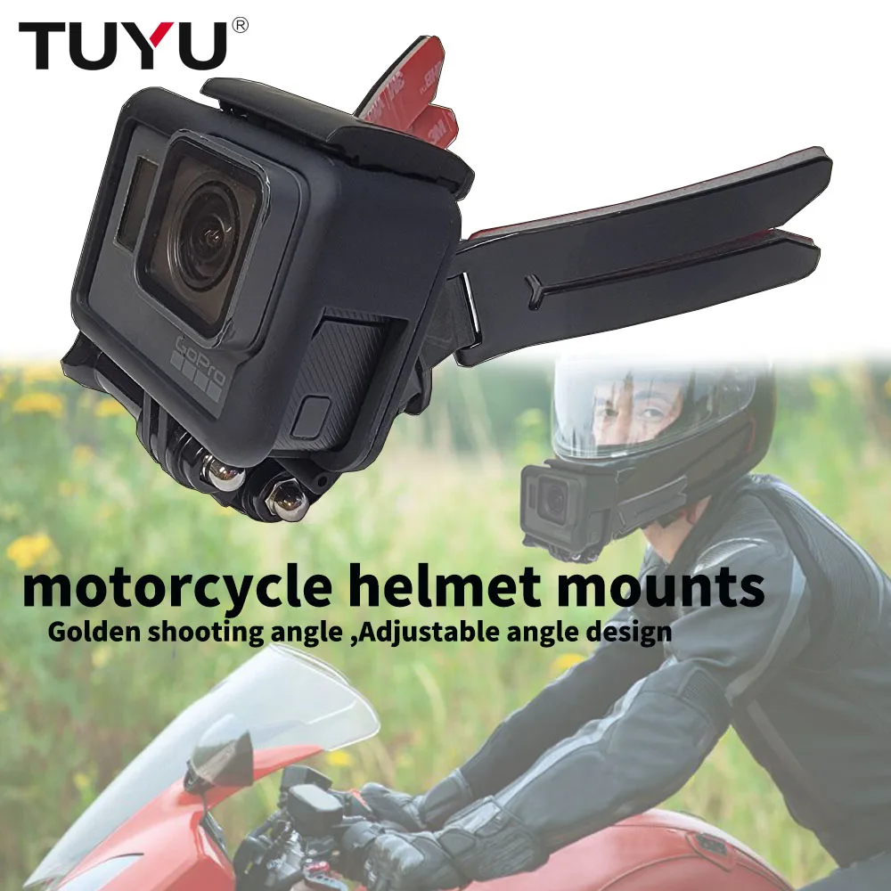 

TUYU Motorcycle Helmet Front Chin Mount Strap Foldable Holder for GoPro Hero 12 11 10 9 DJI Action 4 3 EKEN H9 Camera Accessory
