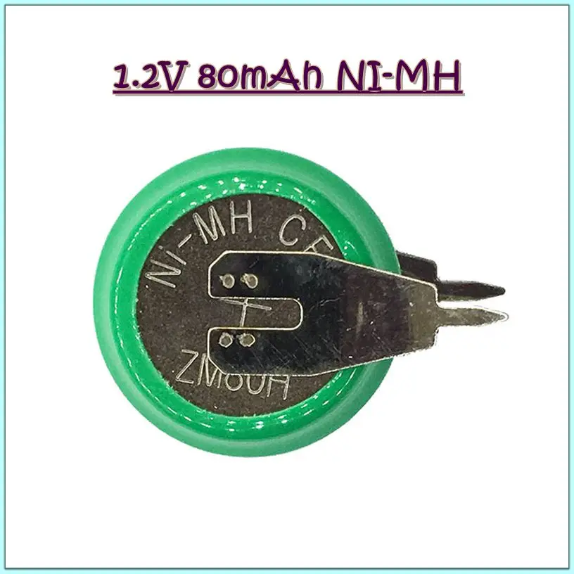1.2V 80mAh NiMH Ni MH Rechargeable Batteries With Solder Pins