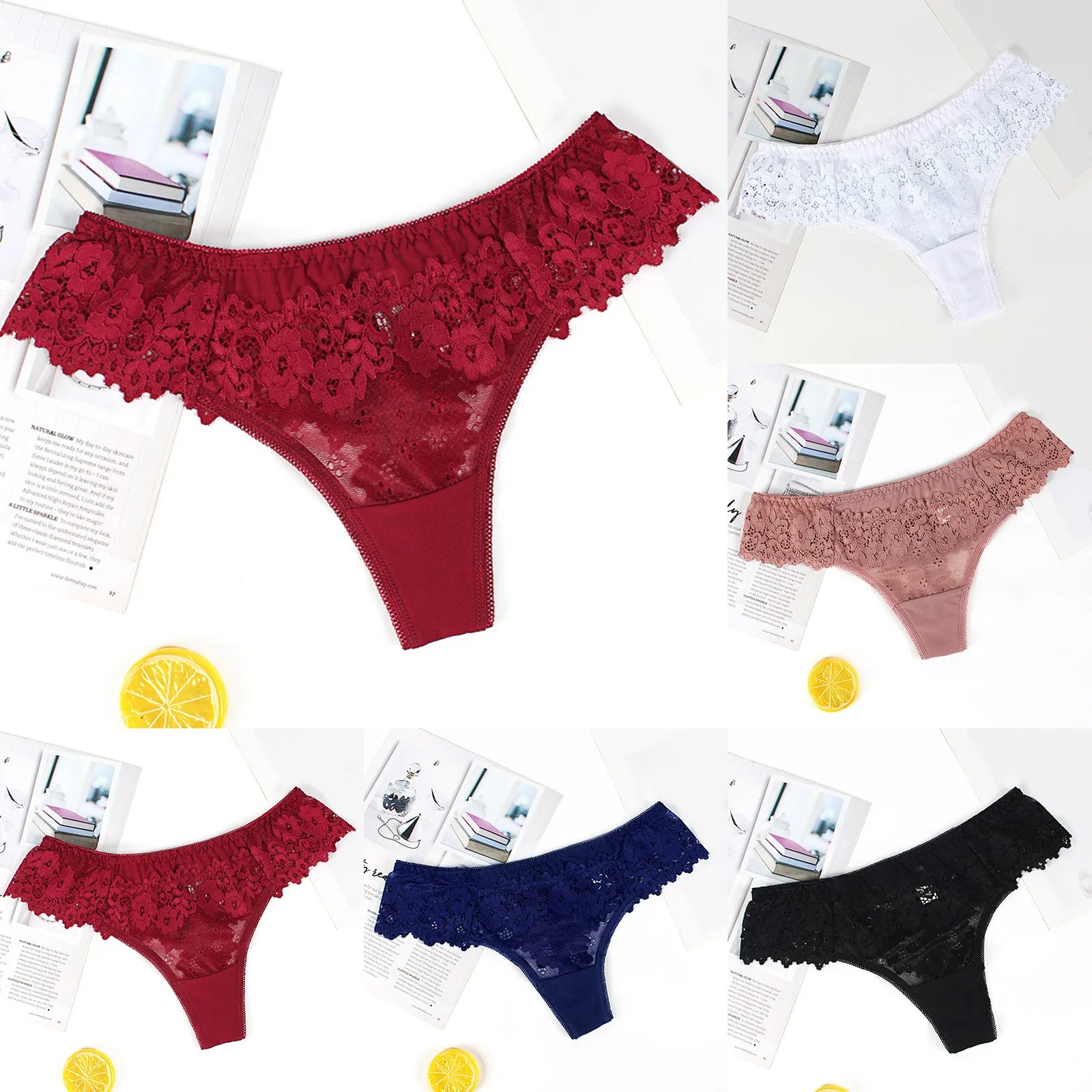 

Women's Comfortable And Sexy Lace Thong With Low Waist Cotton Crotch Panties Costume Solid Color Close Fitting Underpants 2024