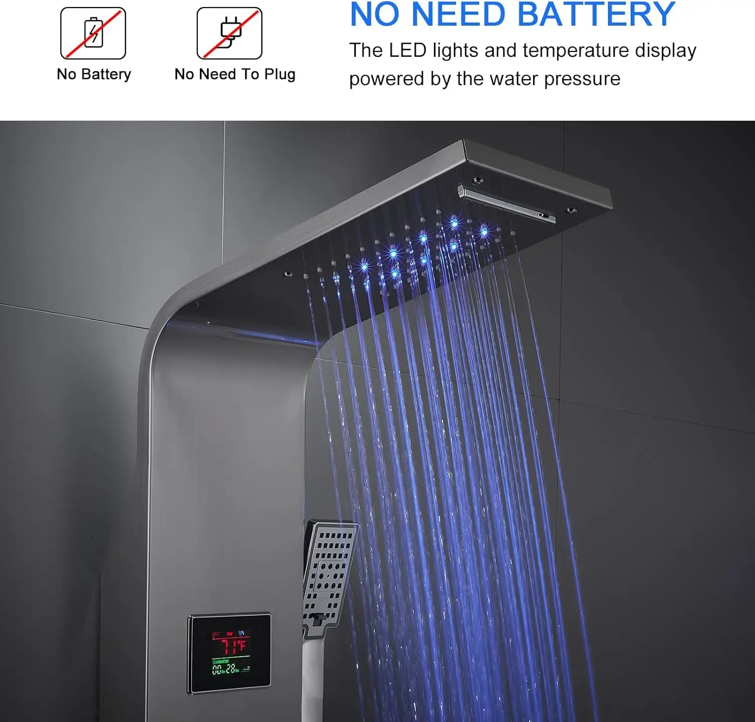LED Lights Shower Panels Tower System 304 Stainless Steel Bathroom Shower Tower Column System Rainfall & Waterfall Shower Head 3