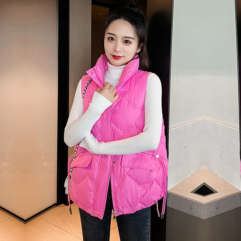 

Women Autumn Winter Outwear Casual Thicken Waistcoat Cotton Padded Stand Collar Sleeveless Warm Jacket Coat Vest For Female