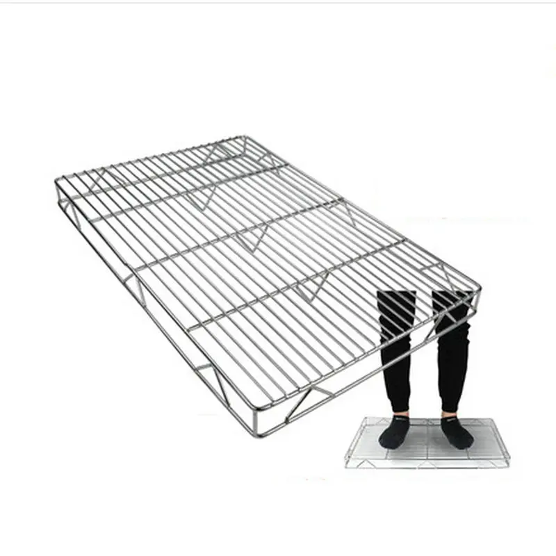 Stainless Steel 304 Food Grade Rectangle BBQ Barbecue Grill Wire Grid Mesh Net Drying Rack with Stable Square Frame and Feet