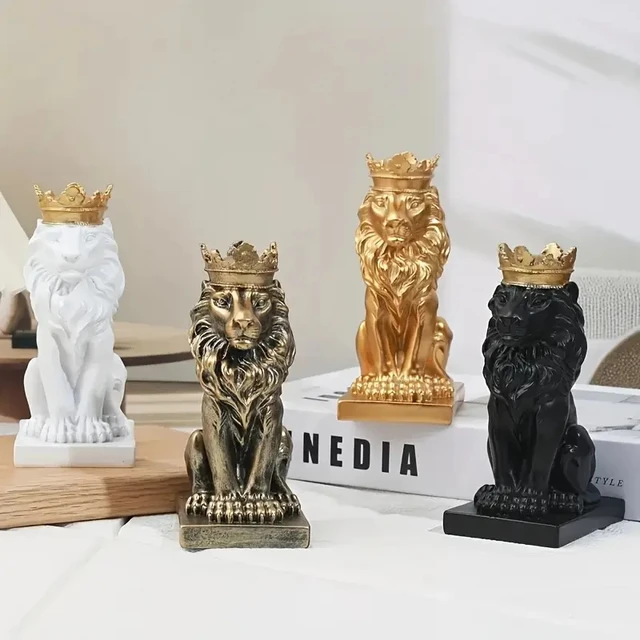 Statue de Lion créative, couronne de Lion, cadeau d'art fait à la main, décoration de bureau, salon, bureau, décoration de la maison 1