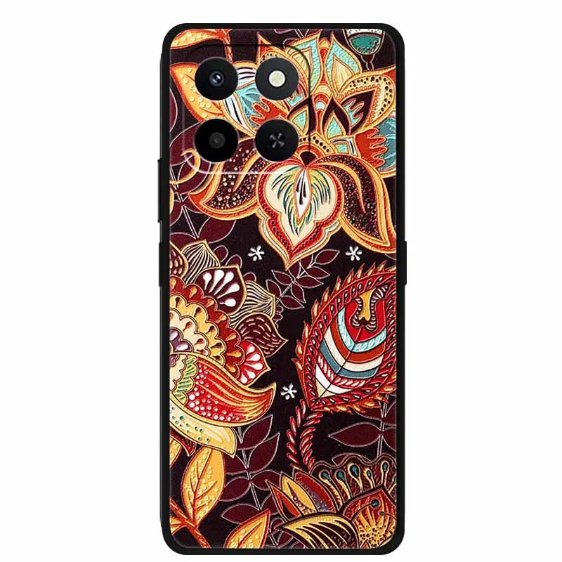 Embossed Floral Black Silicone Soft Back Cover - 3D Protective Case