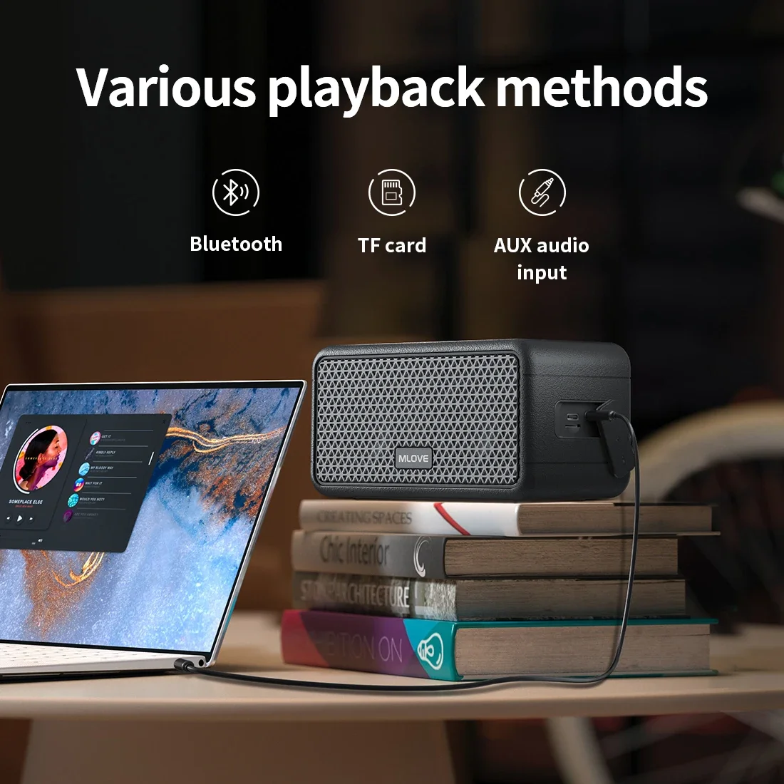 Mlove A100 Portable Bluetooth Speaker Wireless Bluetooth 5.3 Stereo Sound 24-Hour Playtime Rich Bass IPX5 Waterproof