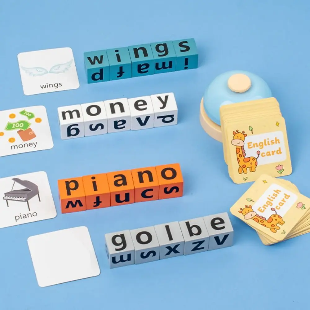 Flash Cards Alphabet Spelling Game Word Spelling Game Wooden Letter Spelling Block Building Blocks Baby Learning Cards