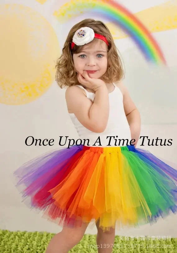 EOYVAIL Gonne bambine e ragazze,Gonna in tulle da balletto per ragazze, gonna da ballo per ragazze, tutù da principessa, set tiara con gonna in tulle arcobaleno (2 pezzi