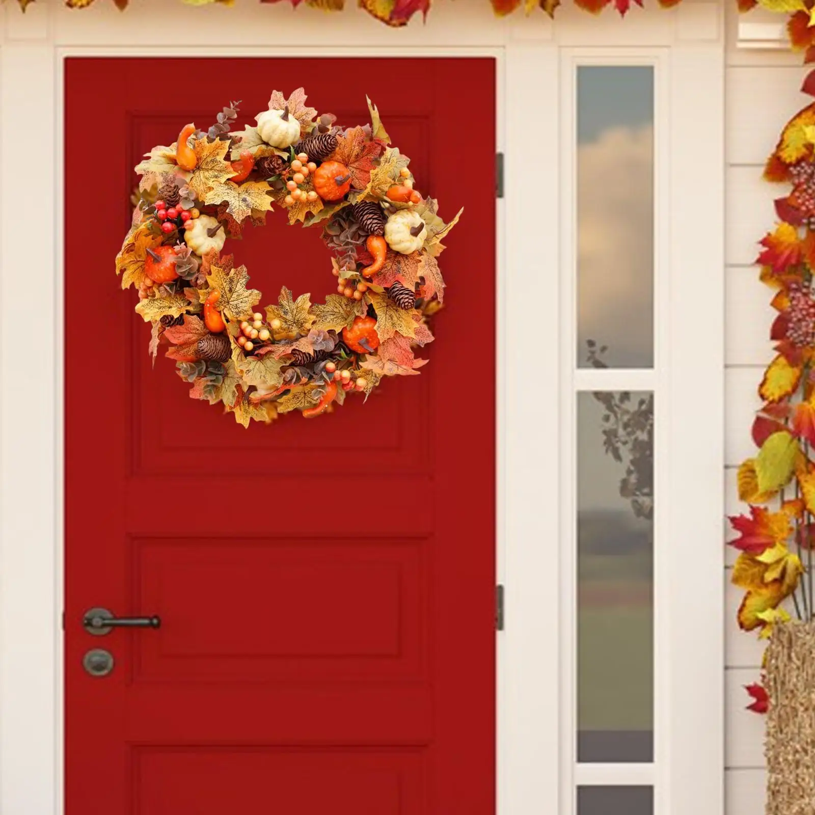 Artificial Fall Pumpkin Wreath Decor Hanging Harvest for Wedding Indoor Door