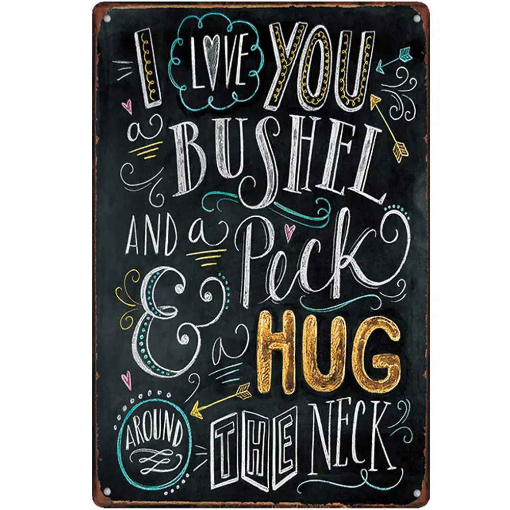 

Retro Design I Love You Bushel Peck Hug Tin Metal Signs Wall Art | Thick Tinplate Print Poster Wall Decoration