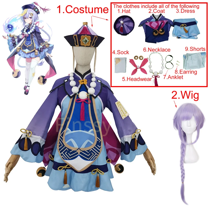

Anime Halloween Carnival Zombie Funny Loli Costume Game Genshin Impact QiQi Cosplay Costume Including Hat Socks Accessories