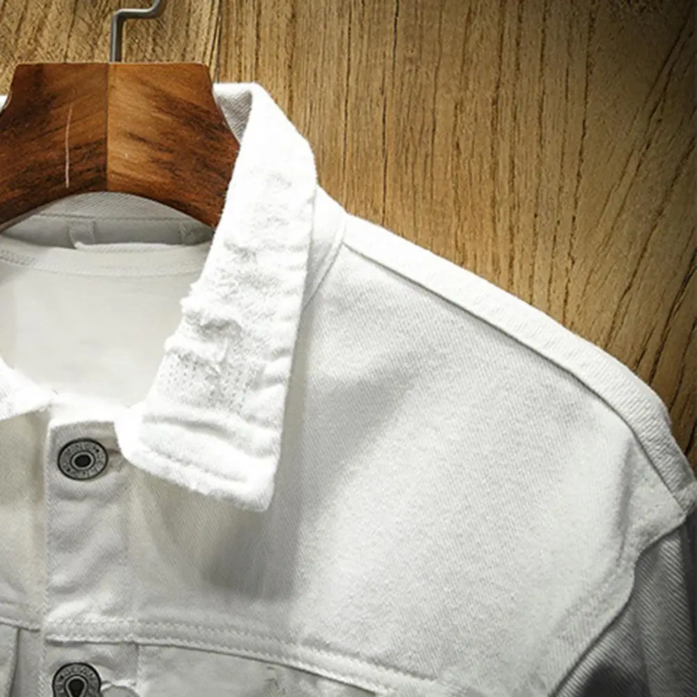 Giacca di jeans monopetto larga alla moda da uomo alla moda con buco strappato da indossare ogni giorno_voghion.com