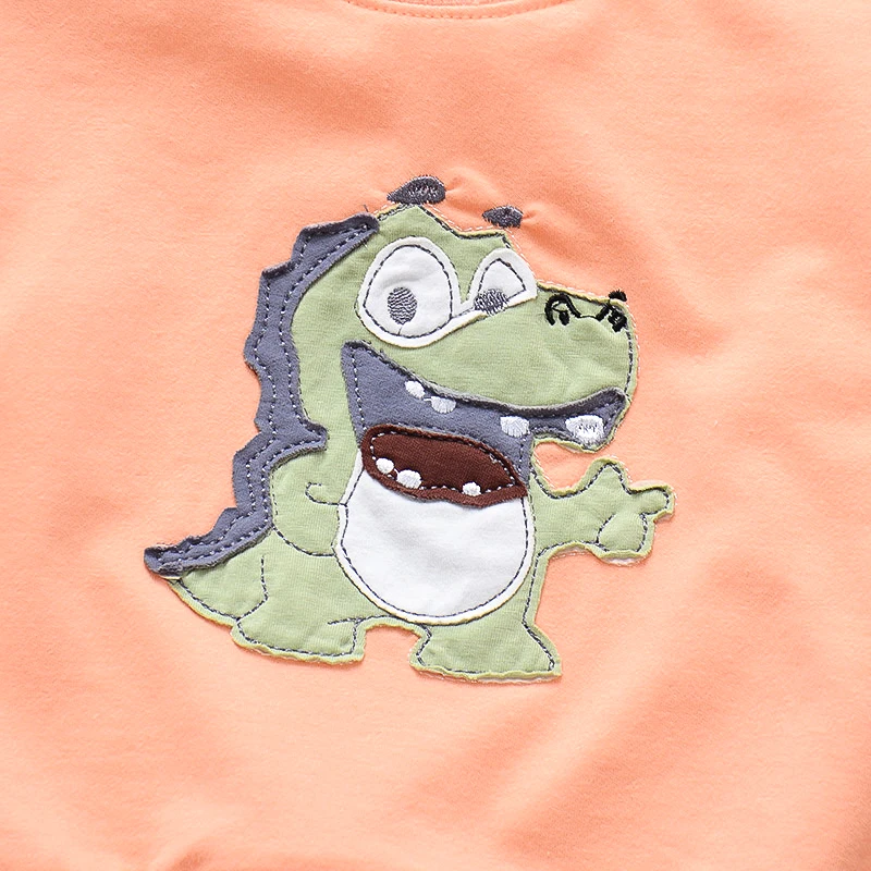 Spring Baby Girl Dress Hoodie Long Sleeve Round Neck Cartoon Dinosaur Sweet Princess Dress Birthday Party Team