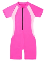 Kids Girls Boys Rash Guard One-piece Swimsuit Short Sleeves Zippered Shorty Wetsuit Swimwear Pool Beach Surfing Bathing Suit 3