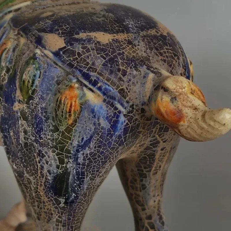 Tang Sancai Blue Glazed War Horse Home Decor Ancient Porcelain Imitation Unearthed Museum Decoration Sculptures Figurines
