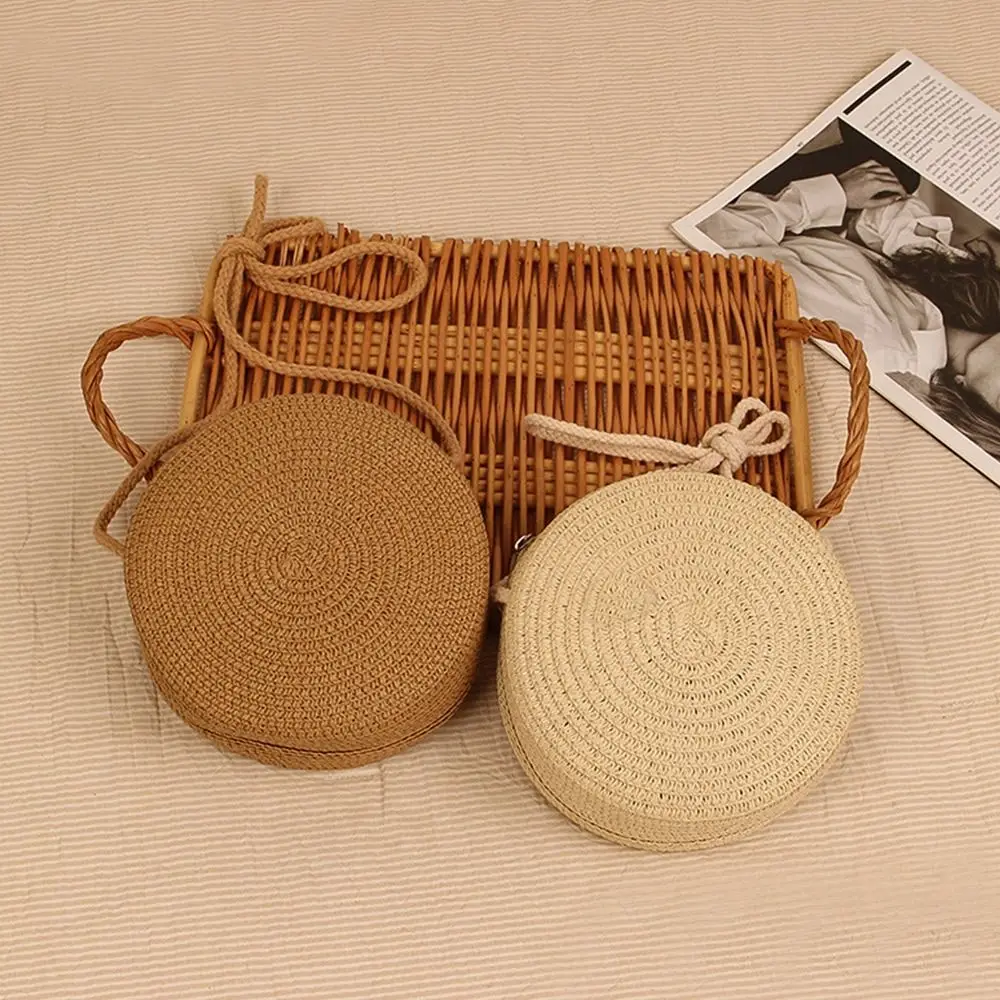 Round Straw Bag Women Woven Beach Crossbody Bag for Ladies Children Cute Shoulder Rattan Handmade Knitted Bag Small Handbag