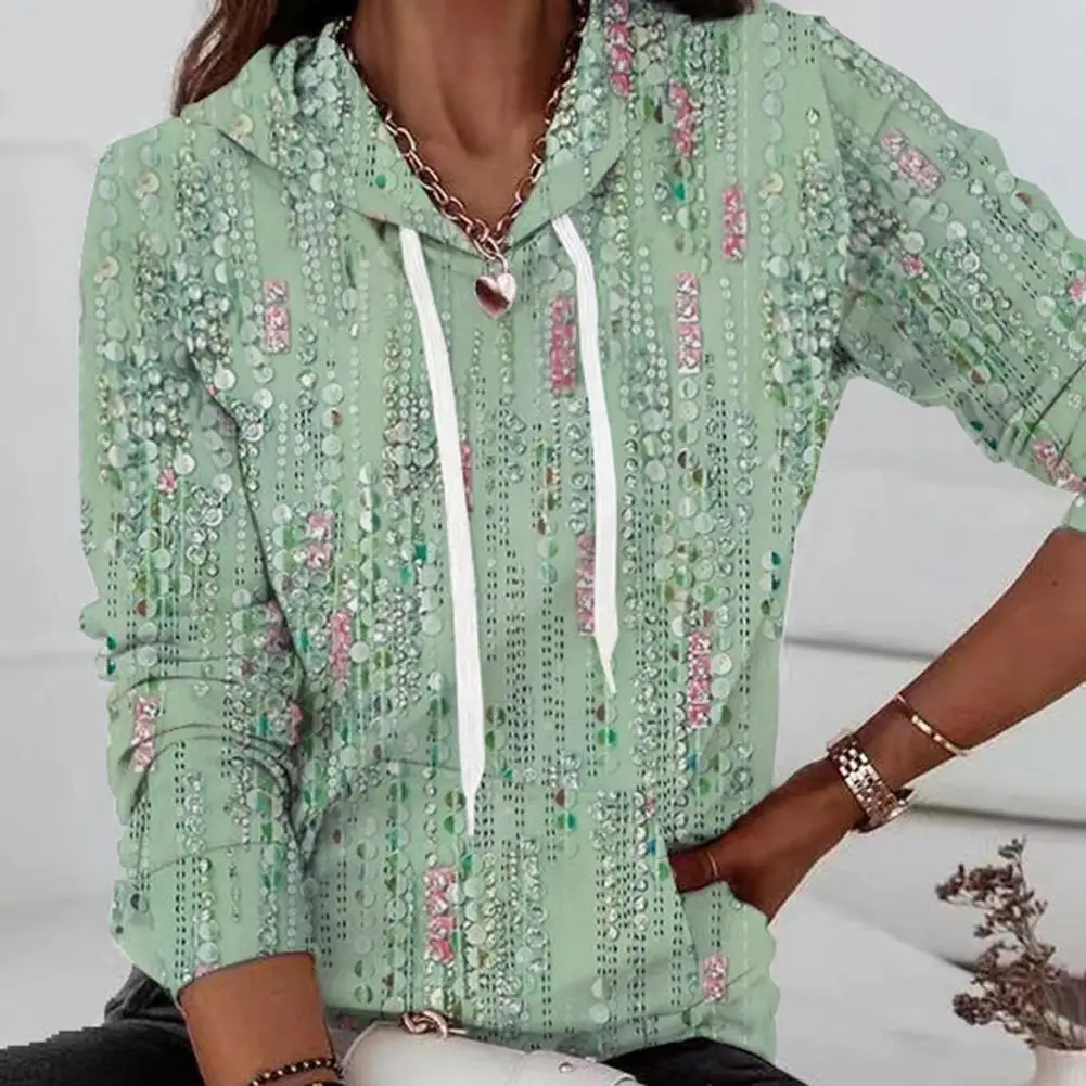 

Lady Hoodie Women Flower Print Hoodie Soft Stylish Women's Hoodies Loose Fit Drawstring Closure Elastic Cuffs for A Comfortable