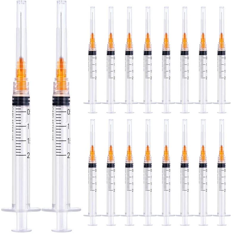 20/100 Stück 2ml Luer-Lock-Spritzen mit 25Ga Edelstahlnadel für Haustiere und Nutztiere zum Messen von Flüssigkeiten und Nachfüllen, Einzelverpackung