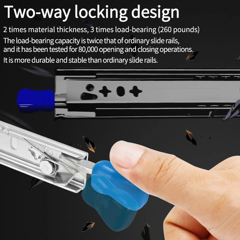 Heavy Duty Locking Drawer Slides 26 Inch - 250lb Capacity, Full Extension, Ball Bearing, Side Mount (1 Pair)
