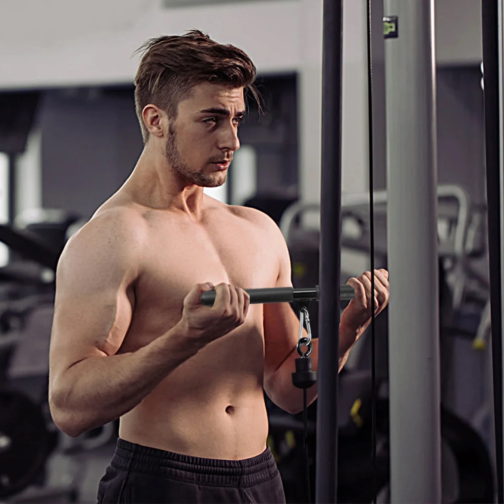 Back Lever Exercise Handles Non-Slip Grip Muscle Pulling Bar LAT Pull Down Straight Rotating Bar for Pulley Cable Machine