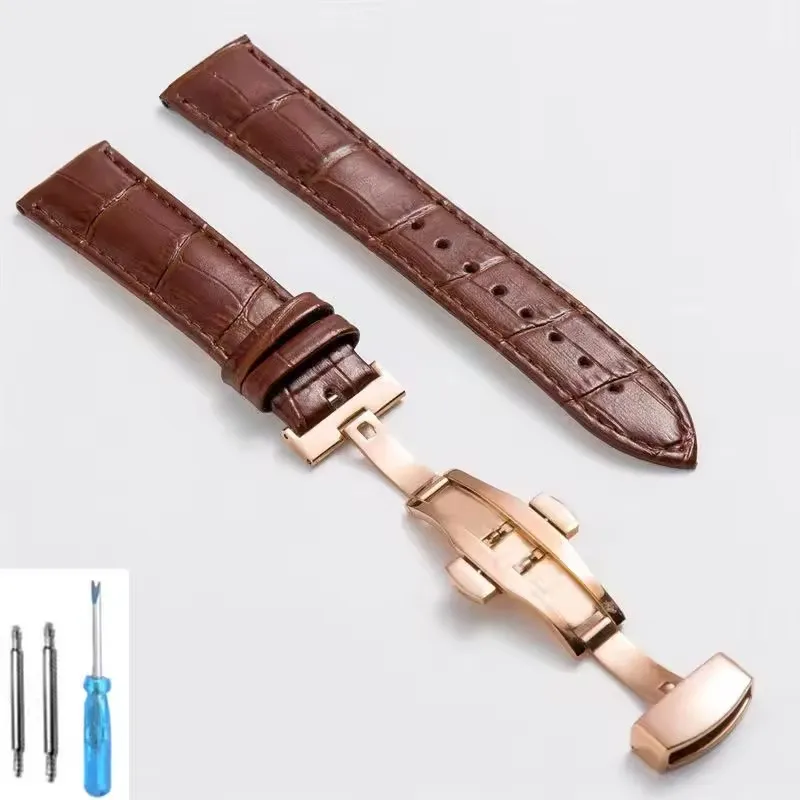 Premium Leather Watch Strap with Butterfly Clasp - Elegant Wristband Accessory