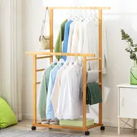Double Layer Garment Hanging Display Stand Rack, Clothes Rail with Rolling Wheel, Heavy Duty, Wardrobe 1