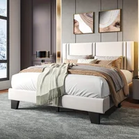 Upholstered Queen Size Bed Frame with Velvet Fabric Headboard Strong Wooden Slats Support Noise Free No Box Spring Neede 1