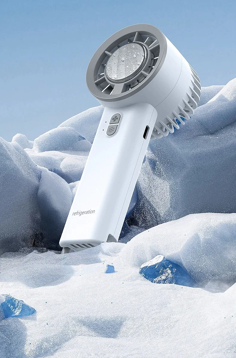 Description Picture 6 of itemHandheld Ice Compressed Fan USB Rechargeable Semiconductor Portable Small Rechargeable Turbo Mini Fan Cooling Air Hand fan