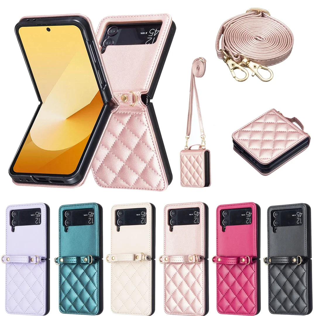 Elegant Diamond Lanyard Leather Crossbody Phone Case with Shoulder Strap