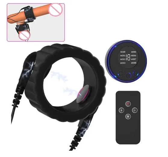Electric Shock Conductive Silicone Penis Lock Ring Ball Stretcher Glans Stimulate Massager Cock Erection Male Gay Sex Supplies