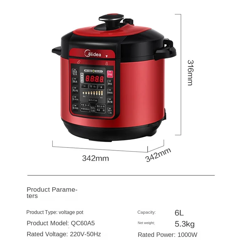 6 Liter Electric Pressure Cooker with 2 Inner Pots Home Electric Cooker Instant Pot Kitchen Cooking Multicooker Fast Rice