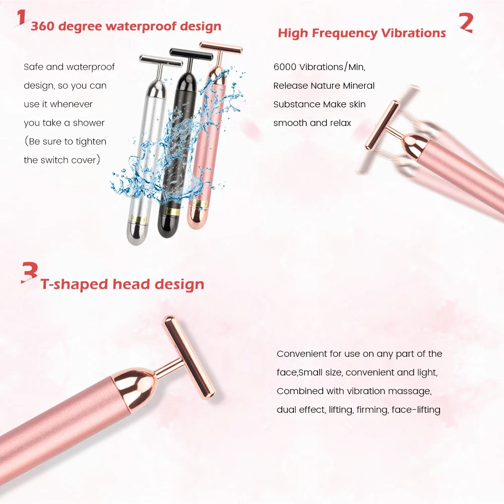 Facial Massager 24K Gold Roller Vibrating Facial Massager Slimming Facial Skin Beauty Pulse Firming Face Massage Lift Tightening Wrinkle Bar