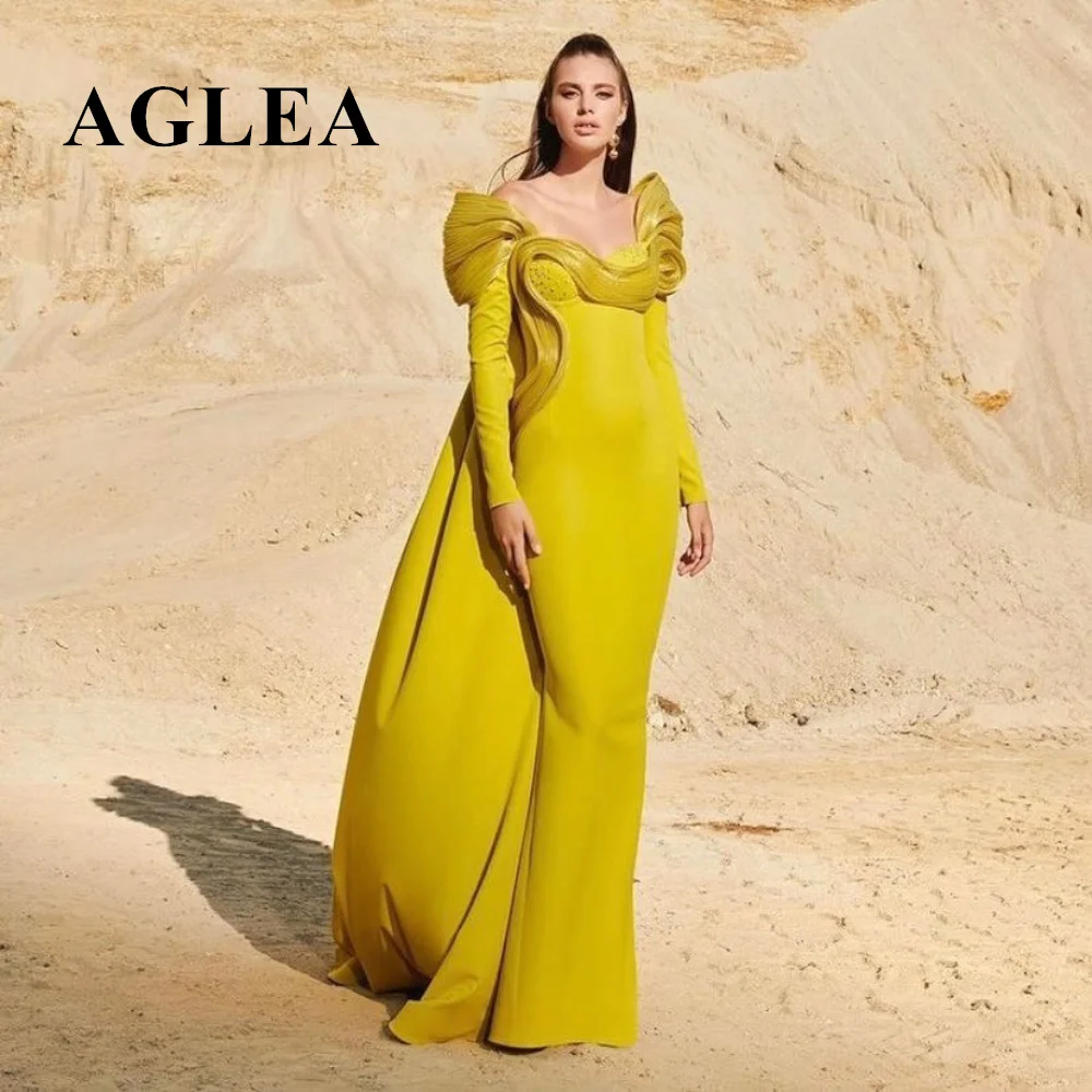 

YellowOne Shoulder Evening Dress Woman Ruffles Long Wedding Party Dress Mermaid Long Elegant Formal Dresses For Women Customized