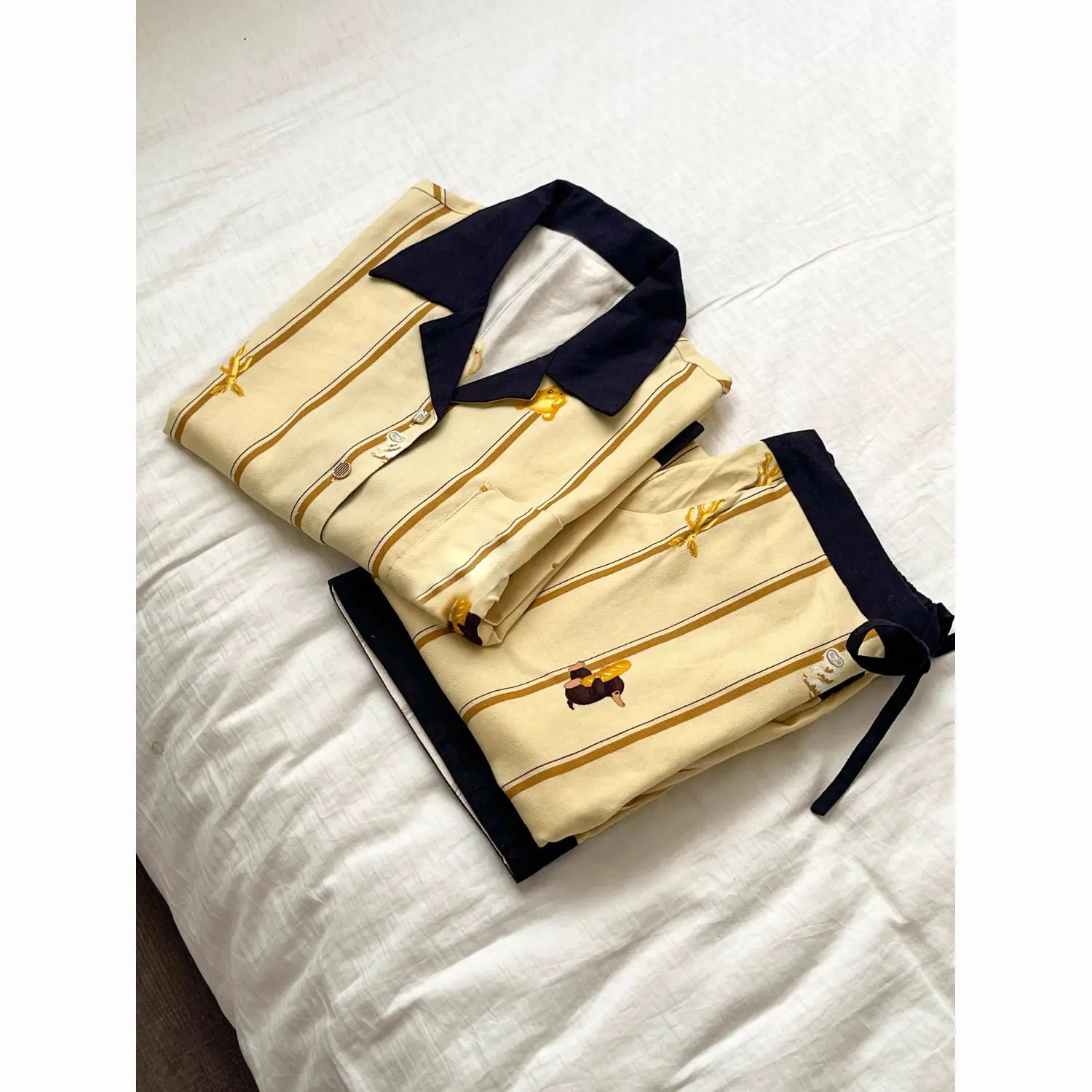 Women Korean Edition Printed Pajamas Spring Autumn Long Sleeve Sleepwear Casual Lapel Pyjamas Color Matching Striped Home Suit