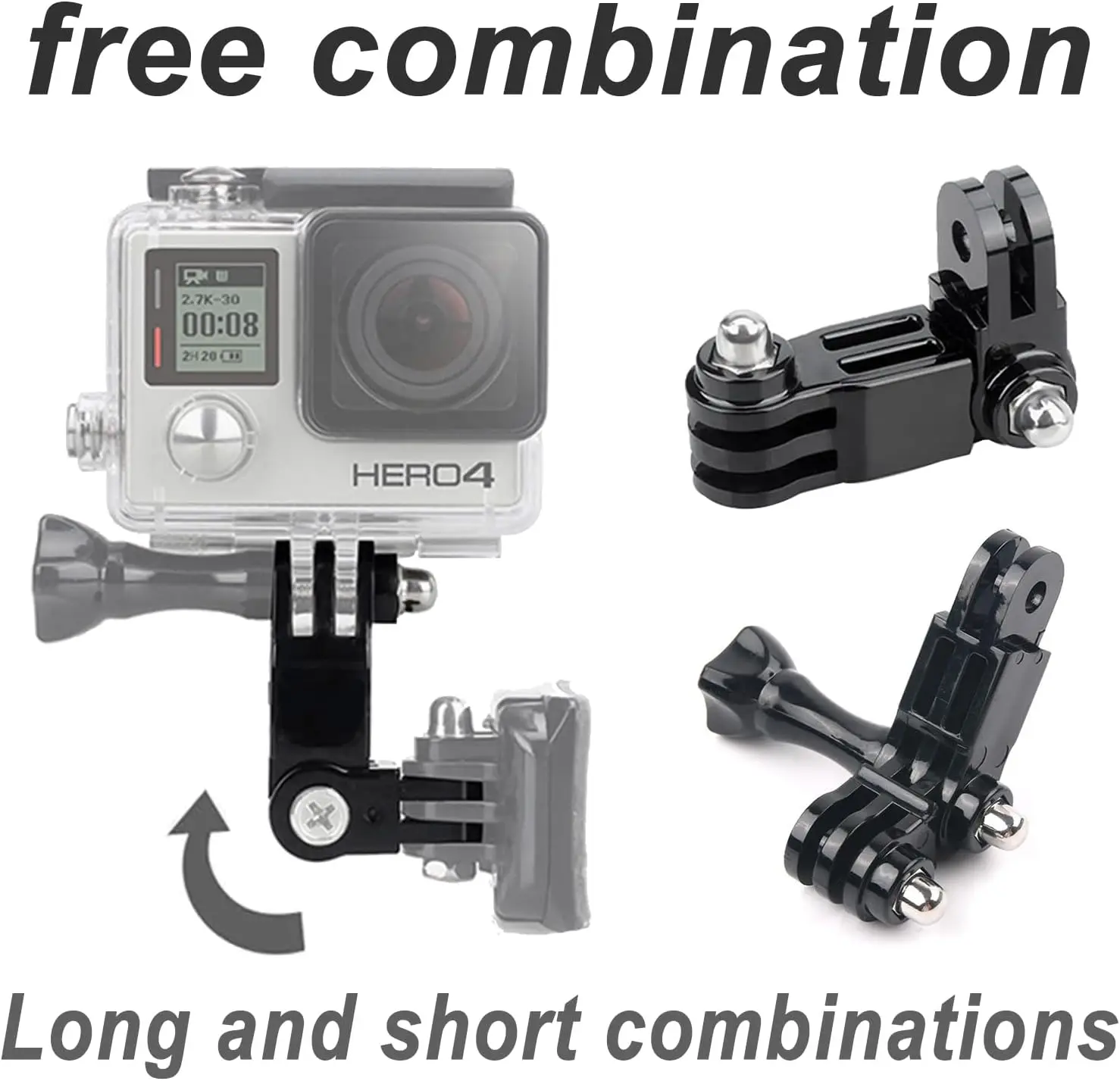 3-Way Adjustable Extension Pivot Arm Adapter for GoPro Hero 13 12 11 10 9 8 SJCAM SJ4000 AKASO Insta360 DJI OSMO Action Camera