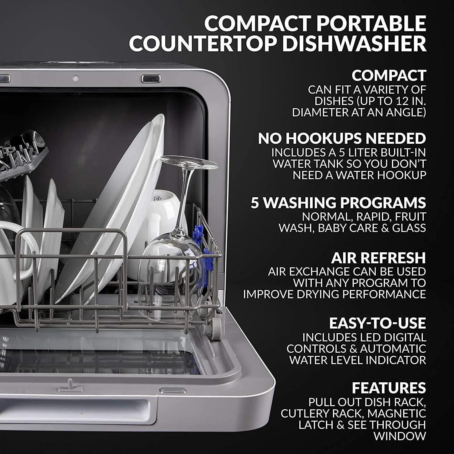 Complete Portable  Dishwasher with 5-Liter Built-in Water Tank, 5 Programs, Baby Care 2