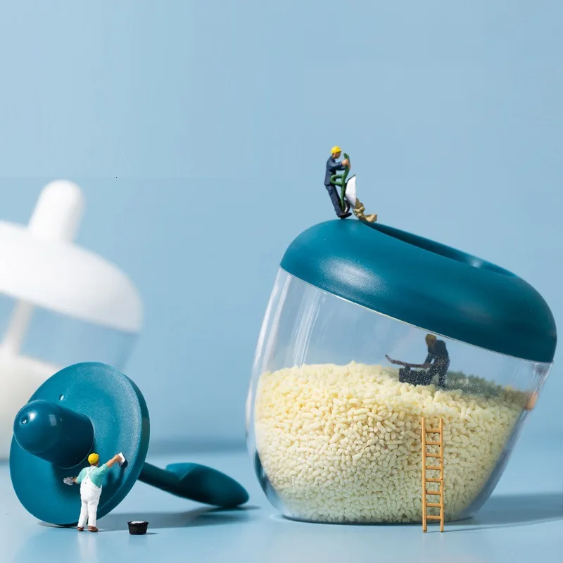 Barattolo per condimenti rotondo in stile giapponese trasparente creativo per cucina, bottiglia per condimenti con cucchiaio e coperchio, anti-umidità e anti-polvere_voghion.com