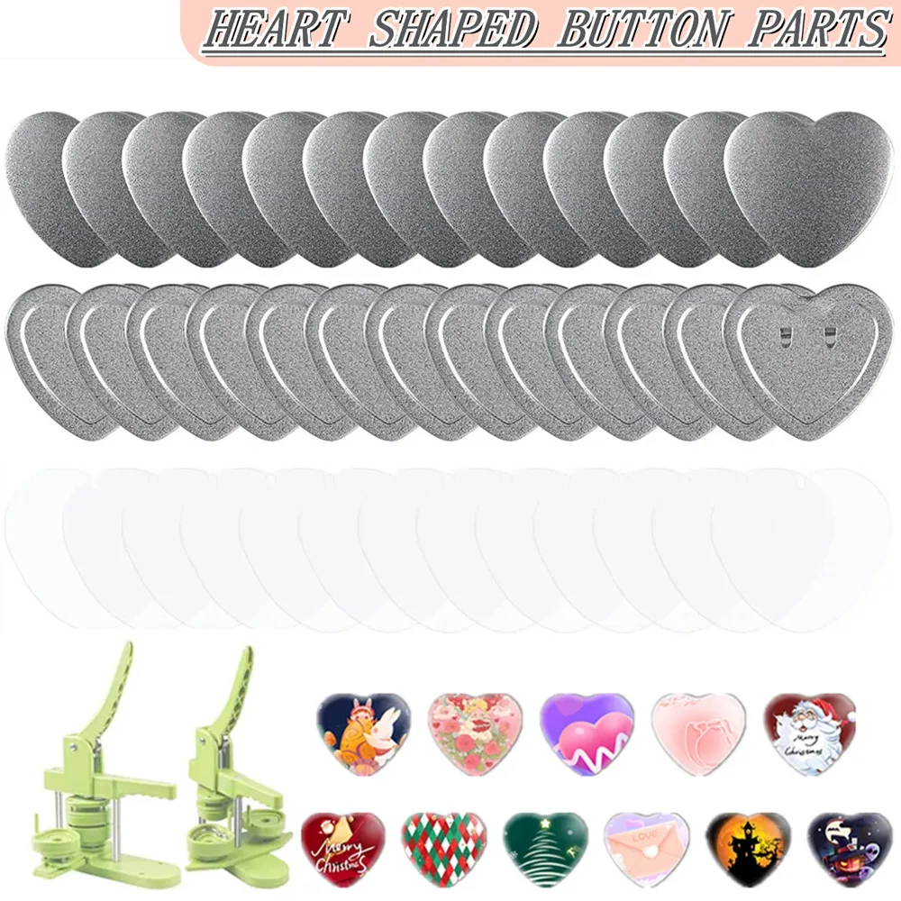Badge Parts Button Making Supplies 50-200 Pcs Heart-Shaped Button Maker Parts 57MM Metal Badge Button Maker Parts DIY Pin Badges Set Making Machine Part Supplies