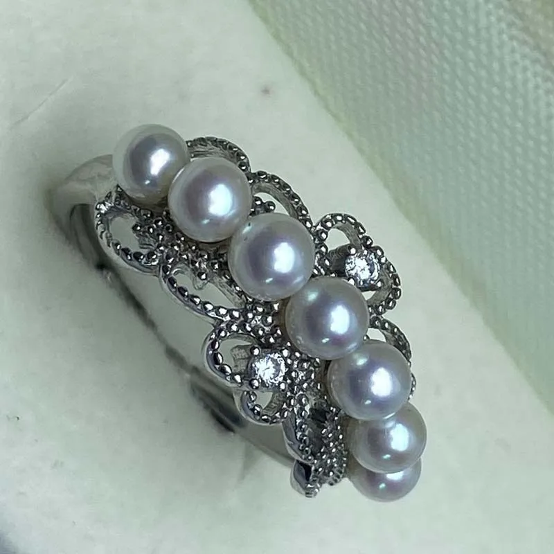

JZ0011 Lefei Fashion Exaggerated Luxury Strong Luster 4-5mm Freshwater Pearl Flower Ring Women 925 Silver Wedding Charms Jewelry