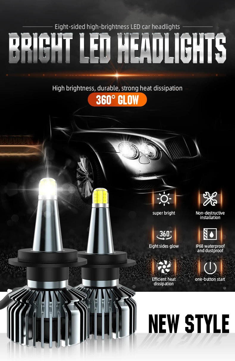 360º Car Headlight Bulb H7 LED 100000LM 120W H1 H11 H3 9005 HB3 9006 H –  Muxue Auto Parts