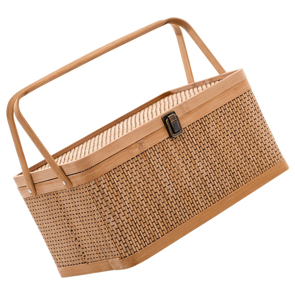 

Egg Storage Basket Kitchen Handheld Portable Container Fruits Vegetable Woven Hamper with Lid