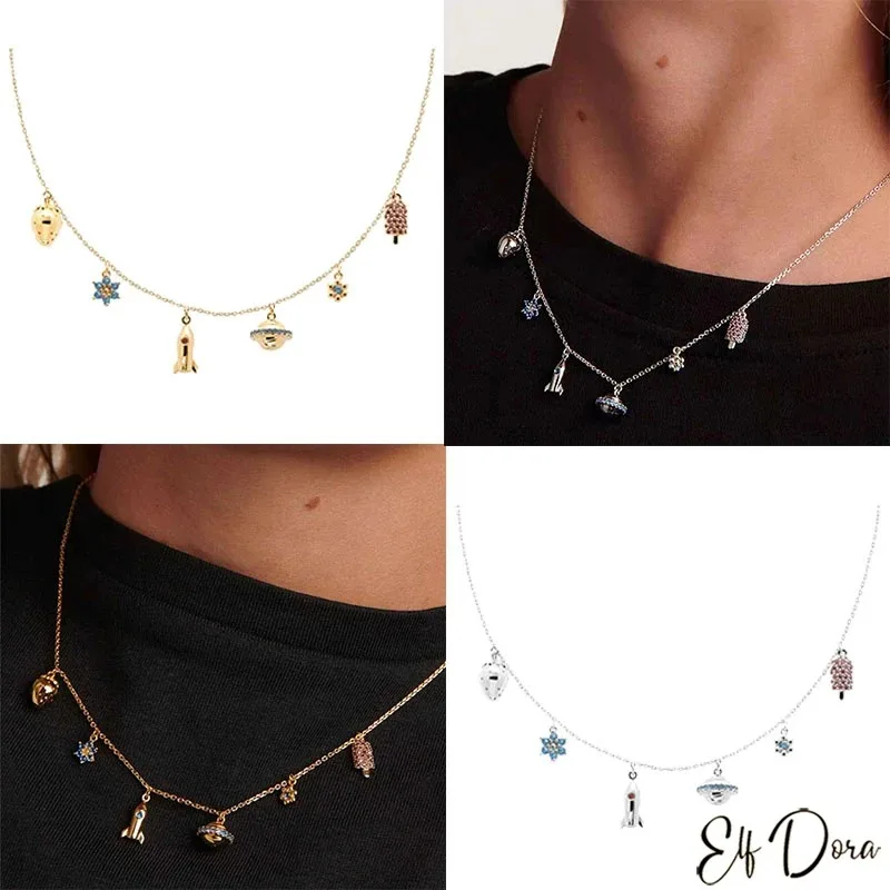 

new 925sterling silver exquisite and fashionable Saturn rocket popsicle pendantnecklace classic birthday holiday gift for women
