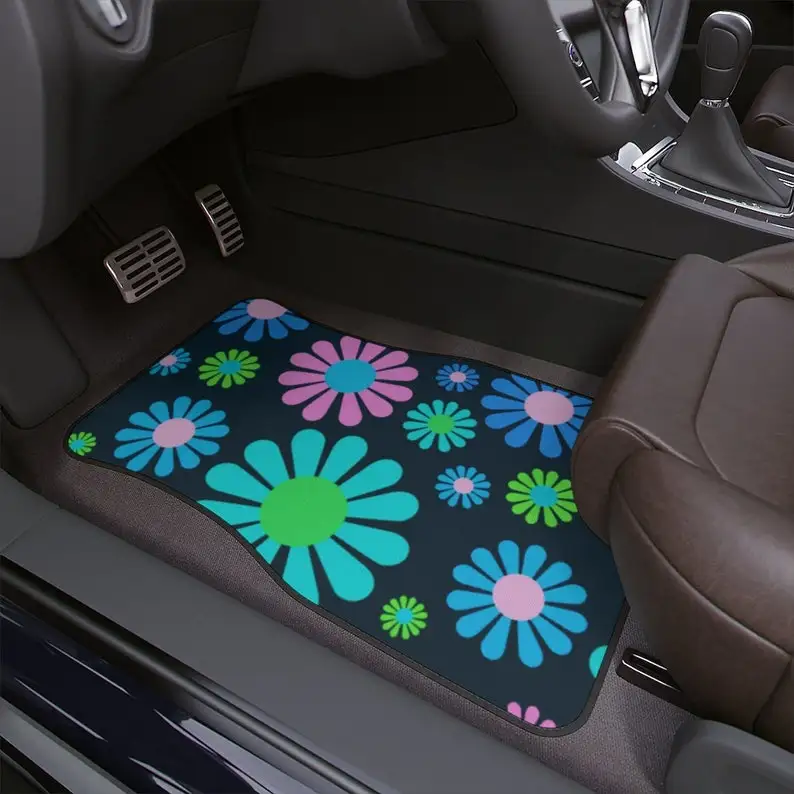 

Flower Power Psychedelic Hippie Vintage Inspired Car Accessory Floor Mats Retro Mod Car Decor Vehicle Hippie Van Truck Car Gift