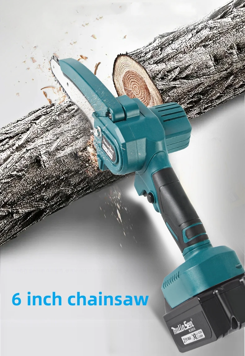 

21V 6 Inch Brushless Cordless Electric Chain Saw Cordless Woodworking Handheld Pruning Chainsaw Garden Cutting Tools