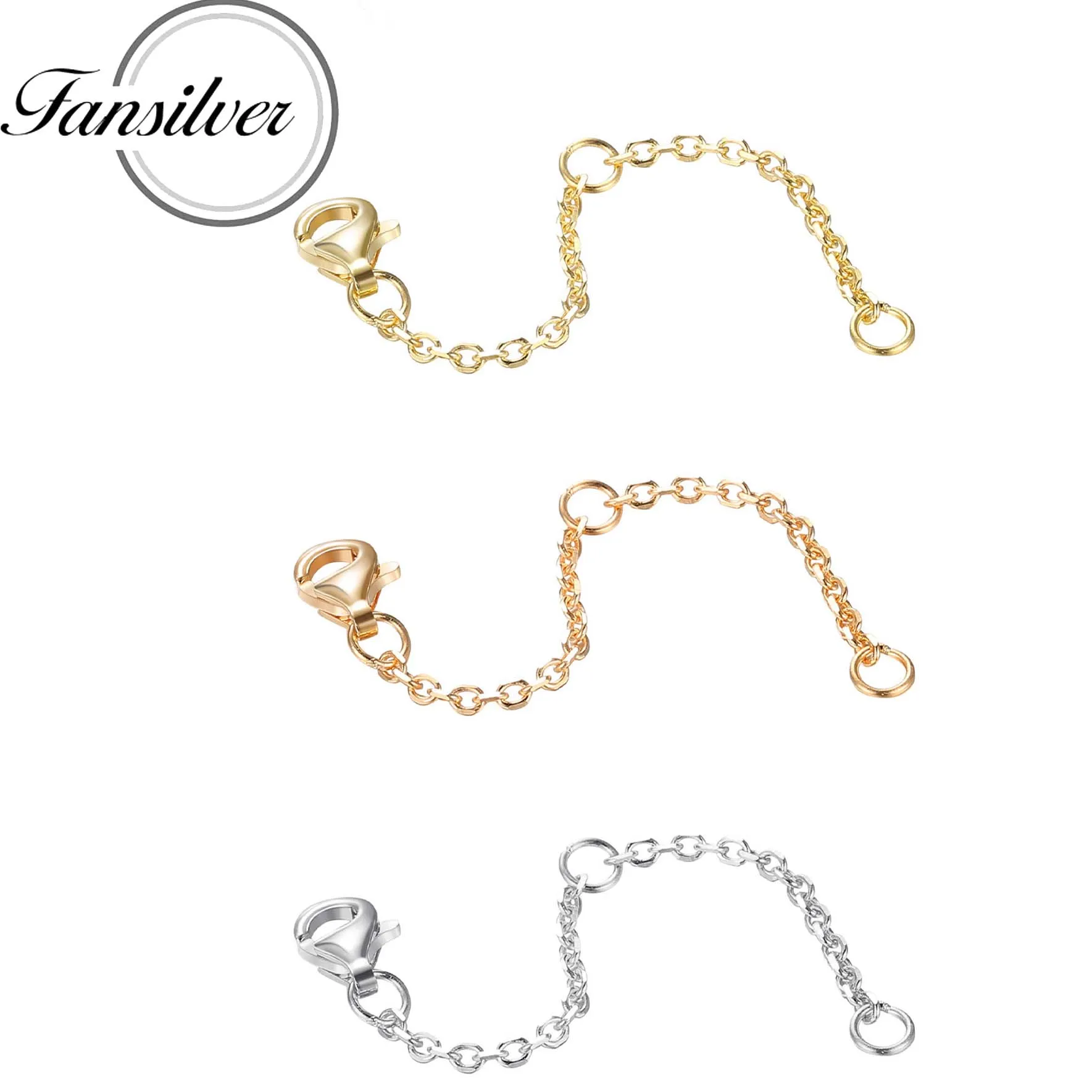 Fansilver3PcsSterlingSilverNecklaceChainExtendersLobsterClasp