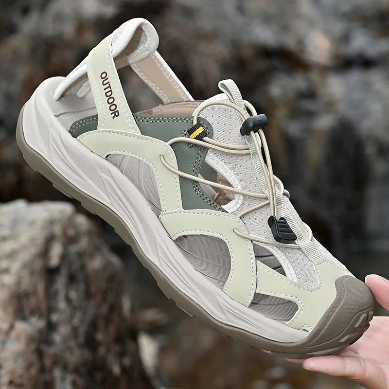 Men's Dandals Closed-Toe Outdoor Hiking Anti-Slip Breathable Water Shoes Quick-Drying Sports Sandals for Beach