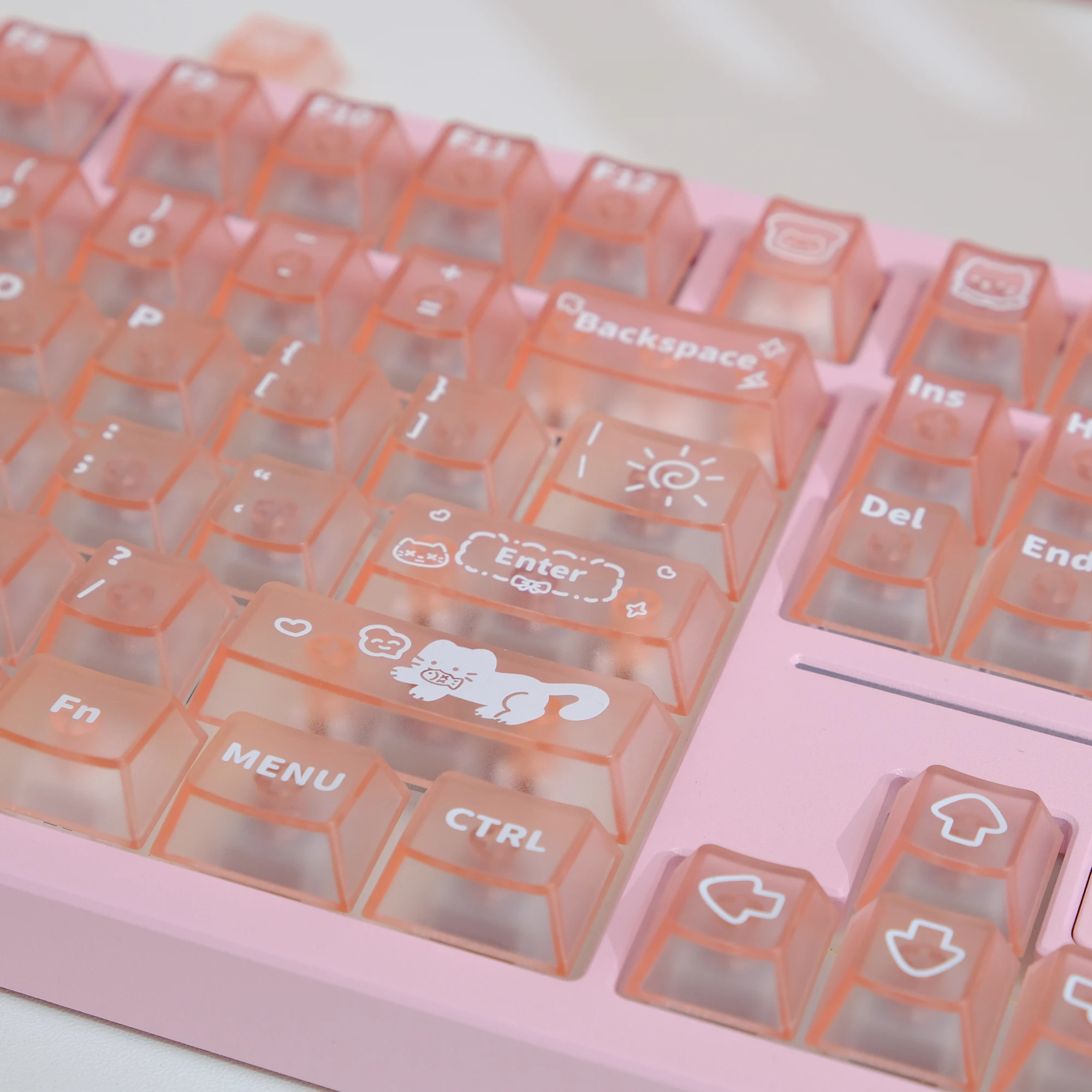 KBDiy Rosa Matt Durchscheinende Tastenkappe Niedliche Katze Kirschprofil Alice Split Space UV-Druck PC-Tastenkappen Für Gamer Mechanische Tastatur – Detail 16
